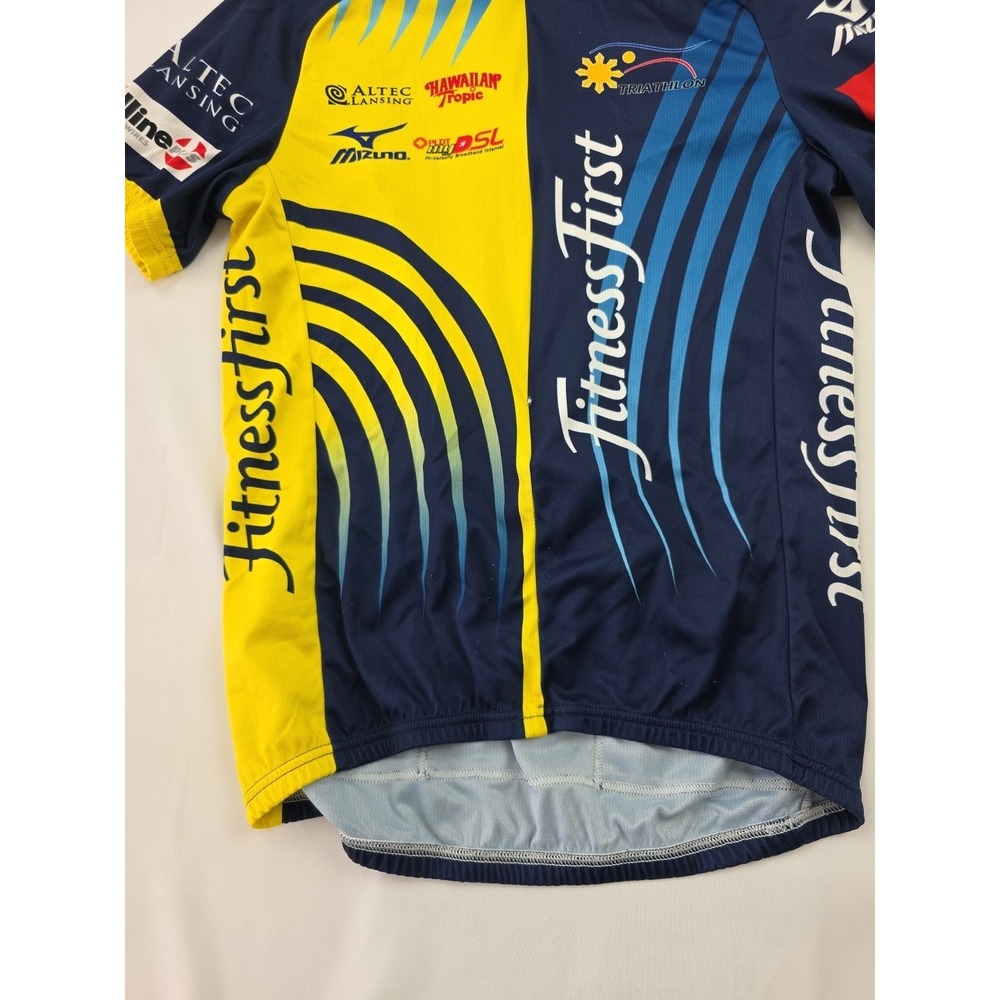 F2P Cycling Sponsored Jersey Large Blue Yellow Mizuno Fitness First - Picture 4 of 14